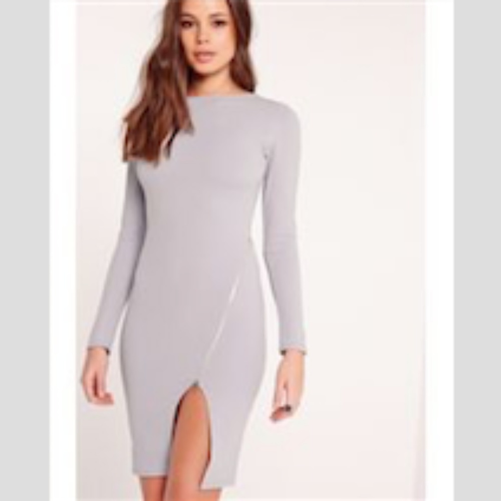Missguided Long Sleeve Zipper Slit Cocktail Dress